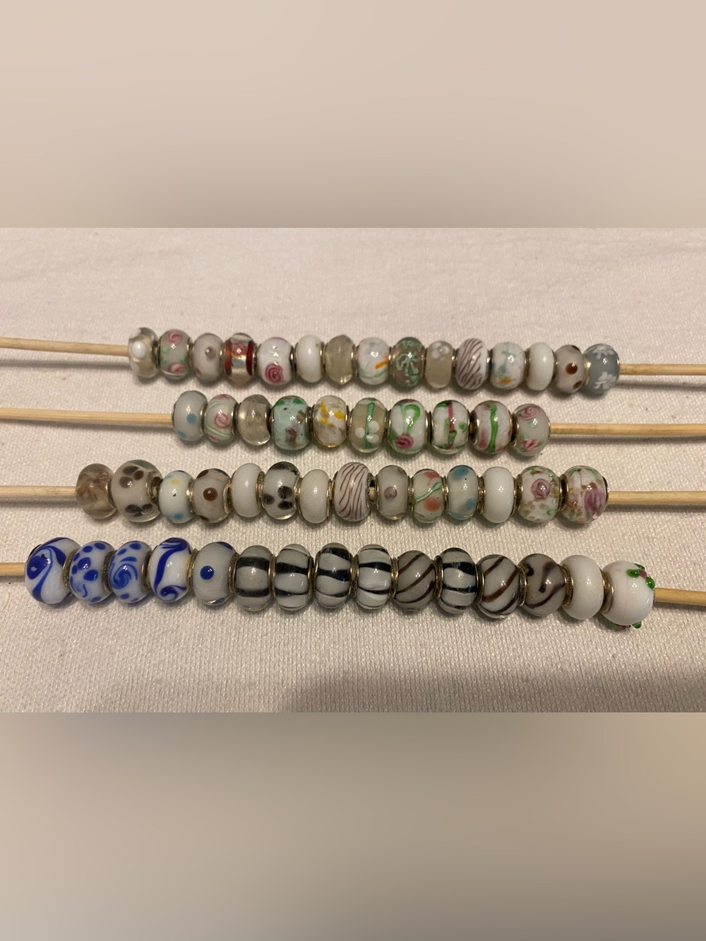Glass Beads - European large hole style - Real Silver - 204 beads